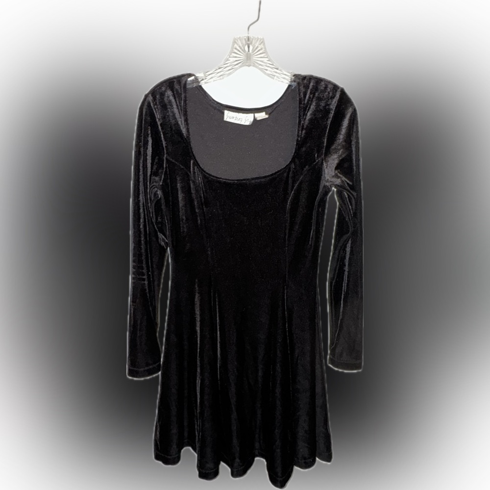Black Velvet Long Sleeve Skater Dress